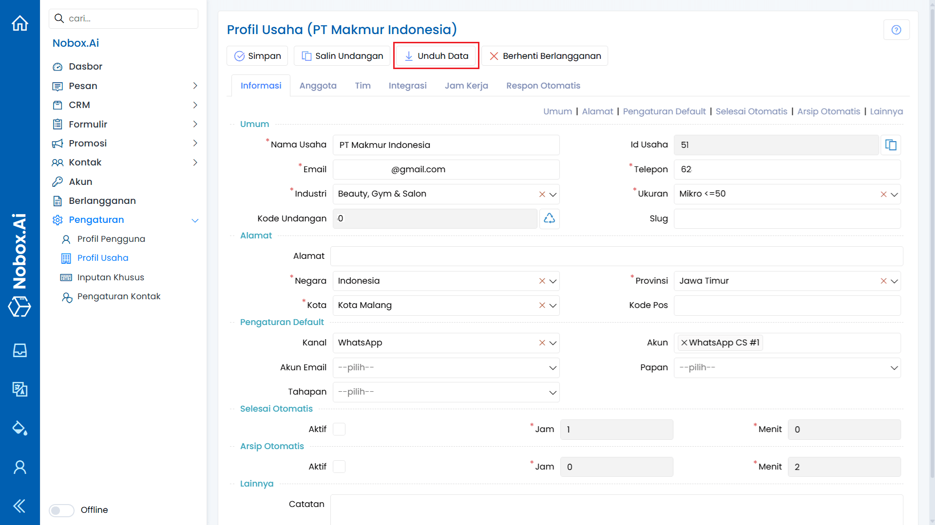 Fitur Unduh Data