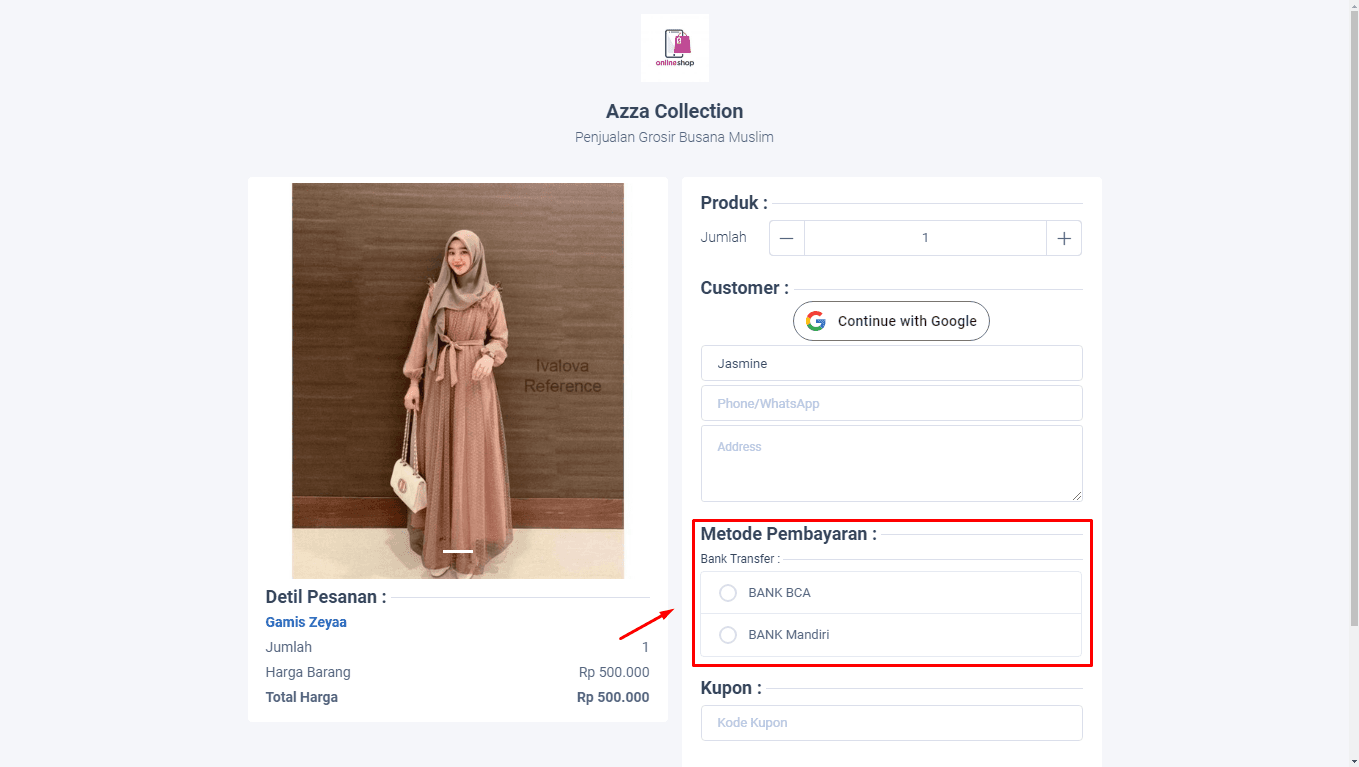 Formulir dengan Metode Pembayaran