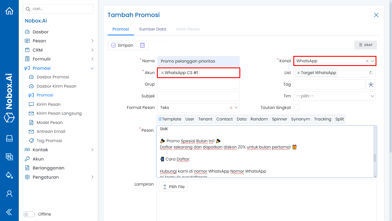 Konfigurasi Promosi WhatsApp