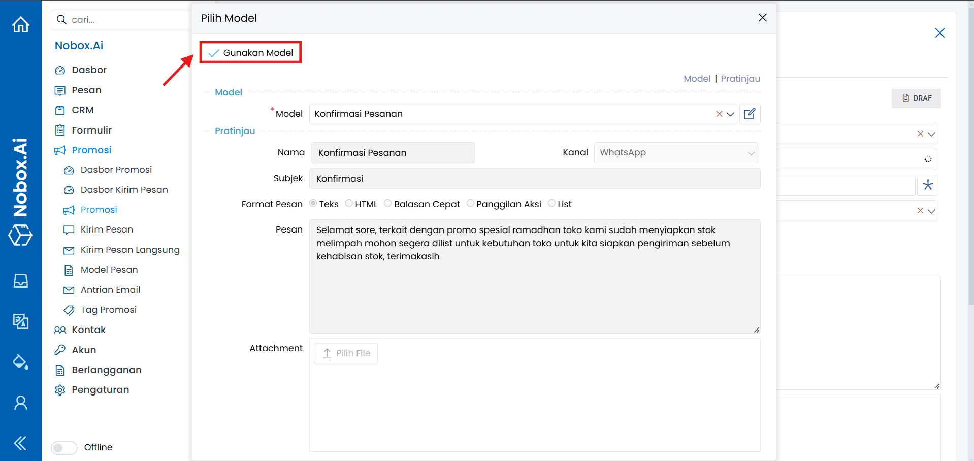 Dialog Pilih Model